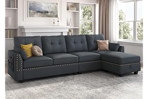 HONBAY Convertible Sectional Sofa L Shaped Couch Reversible Sectional for Small Apartment, Bluish Grey