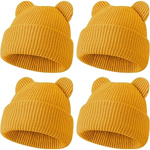 ZUPPAD 4 Pack Baby Toddler Beanie Hat with Bear Ears，Soft Knitted Winter Skull Cap for Kids Cute Solid Color Set40