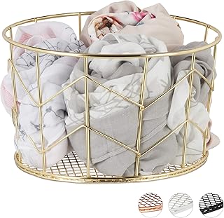 Relaxdays Drahtkorb, rund, Vintage Design, Aufbewahrung, Kleidung, Accessoires, Deko Korb, Metall, ∅ 21,5 cm, gold