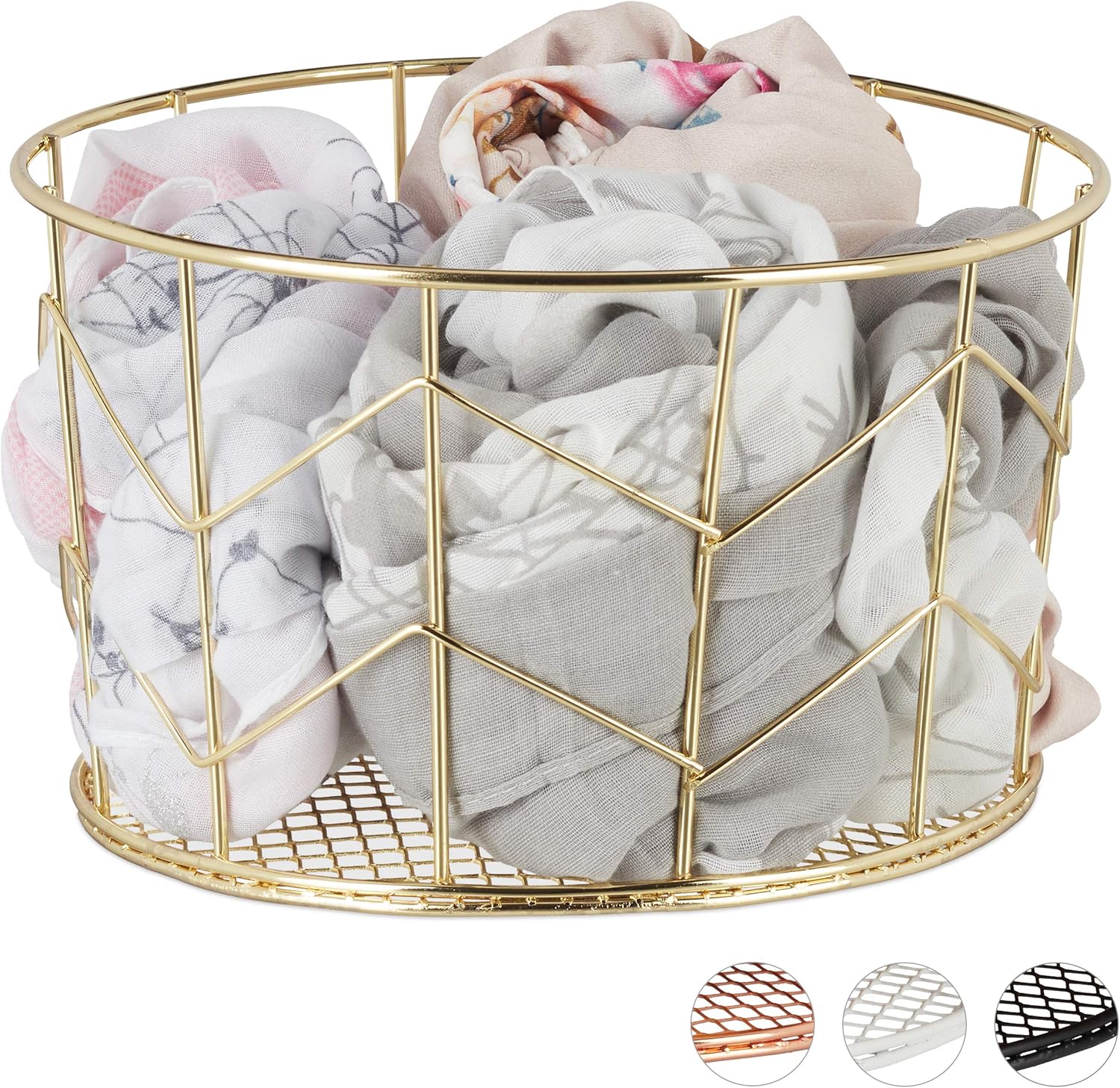 Relaxdays Drahtkorb, rund, Vintage Design, Aufbewahrung, Kleidung, Accessoires, Deko Korb, Metall, ∅ 21,5 cm, gold