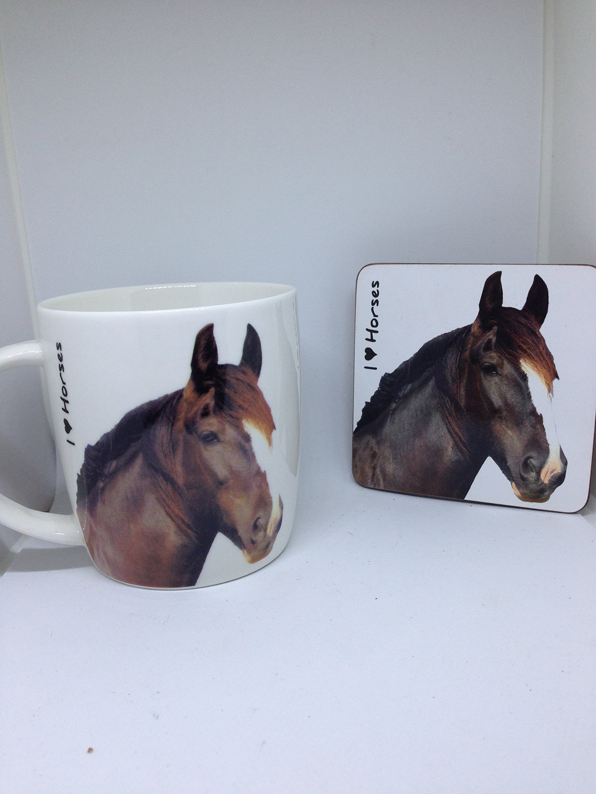 I Love Horses Mug and coaster set (Dark Brown)