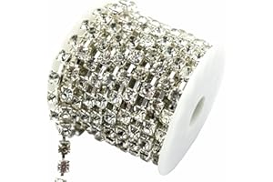 AEAOA 1 Yard 8mm Crystal Rhinestone Trims Chain Wedding Dress Sewing Craft Embellishments (Silver+Clear Rhinestone)