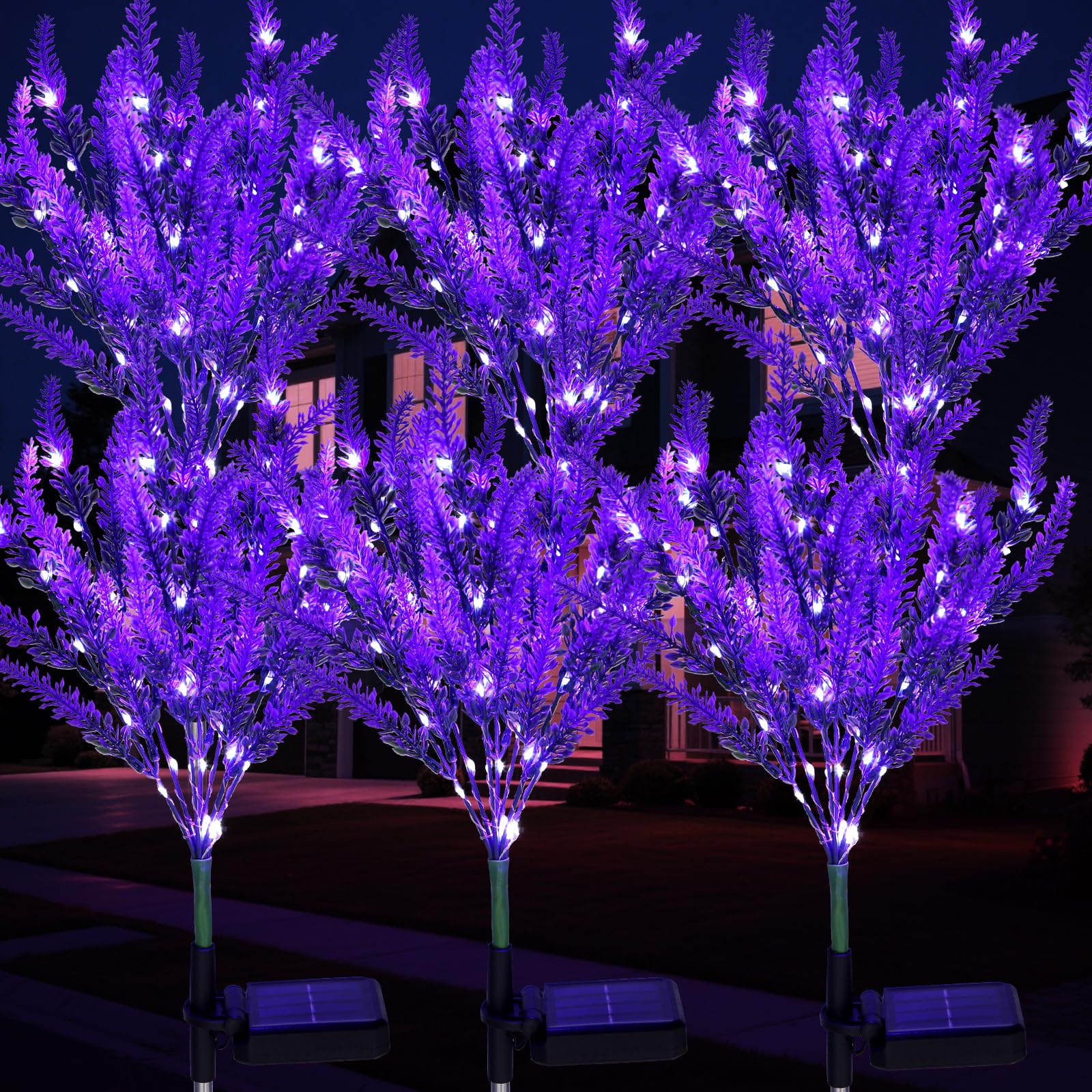 Photo 1 of 6 Pack Lavender Solar Garden Lights – Outdoor Waterproof Solar Flowers with LED, Solar Powered Garden Décor for Pathway, Yard, Patio, Lawn, Halloween & Seasonal Decoratio