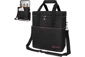 opux 6 Bottle Carrier Tote | Insulated Padded Wine Cooler Bag for Travel. Picnic, BYOB | Portable Leakproof Wine Tote Bag for Dinner, Party, Christmas, Wine Gift for Women, Men (Black)