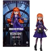 Monster High x Wednesday Doll, Agnes DeMille Collectible in Purple Nevermore Academy Uniform with Accessories Like Pen and Notebook Purse