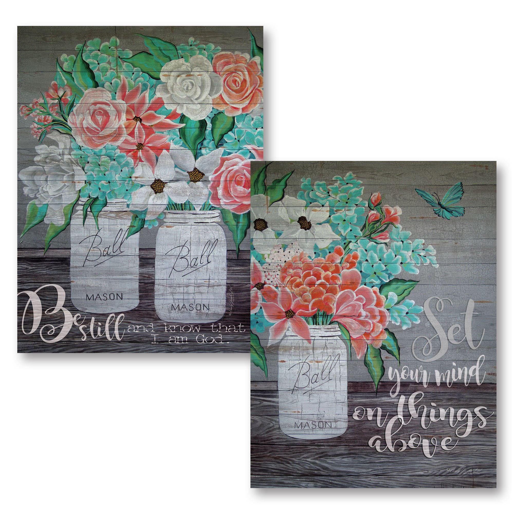 Gango Home Decor Country-Rustic Be Still and Know that I am God & Set Your Mind on Things Above by Cindy Jacobs (Printed on Paper); Two 12x16in Unframed Paper Posters