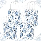 BACH AND BOOZY 12PCS Floral Paper Gift Bag Blue White Party Bags,Something Blue Before I do Gift Bag for Bridal Shower Bachelorette Engagement Wedding