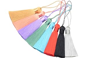 Makhry 8pcs 16cm/6.28 inches Cute Chunky Tassels Soft Elegant Handmade Silky Floss Tassels with 2.75 Inch Cord Loop and Chinese Knot for Woman Earrings, Jewelry Making, Souvenir, (Multi)
