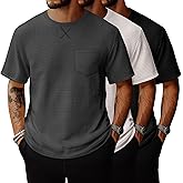 Riyiper 3 Pack Men's Casual Waffle T Shirts Summer Crewneck Short Sleeve Tops Basic Vintage Knit Tee with Pocket(Beige, Light Gray, Black,X-Large)