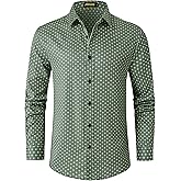 JOTOOK Mens Printed Dress Shirts Long Sleeve Button Down Shirts Stretch Business Casual Shirt