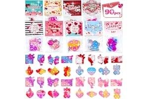 BICMAN 90PCS Prefilled Valentines Cards with Pop Fidget Toys Bulk-Valentines Day Gifts for Kids,Valentine Exchange Gift for Classroom,School Party Favors for Kids,Mini Pop Keychain,Valentine's Day Prize Toys