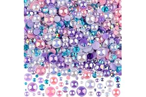 Kikonoke 75g Mix Resin Pearls Rhinestones Kit, 3-10mm Half Pearls and 2-6mm Flatback Rhinestones for Nail Art Decoration Shoes Clothes Tumblers Scrapbooking Craft DIY (Purple Pink White)