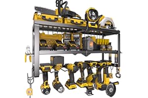 Spampur Power Tool Organizer for Tool Storage, Drill Holder Wall Mount with Screwdriver Organizer, Tool Holder for Garage Wall Organization, Heavy Duty Metal Tool Shelf with Battery Holder