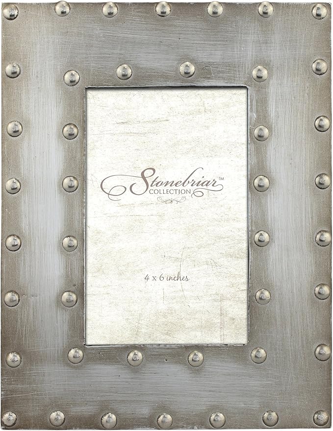 Stonebriar Industrial Distressed Metal Photo Frame with Rivet Detail, Decorative Picture Frame