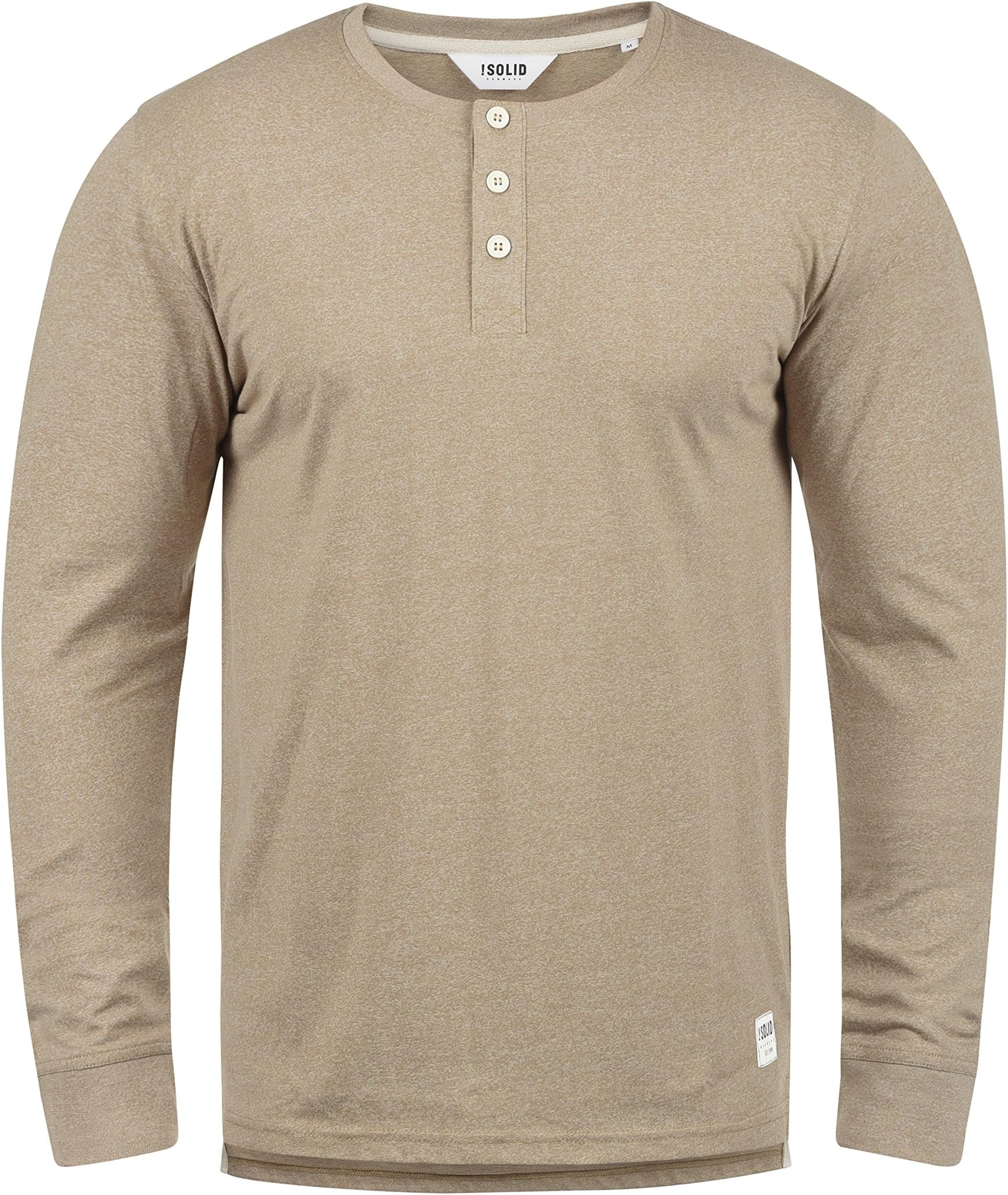 Solid Espen Men's Long Sleeve T-Shirt Top with Grandad Collar Made of 100% Cotton
