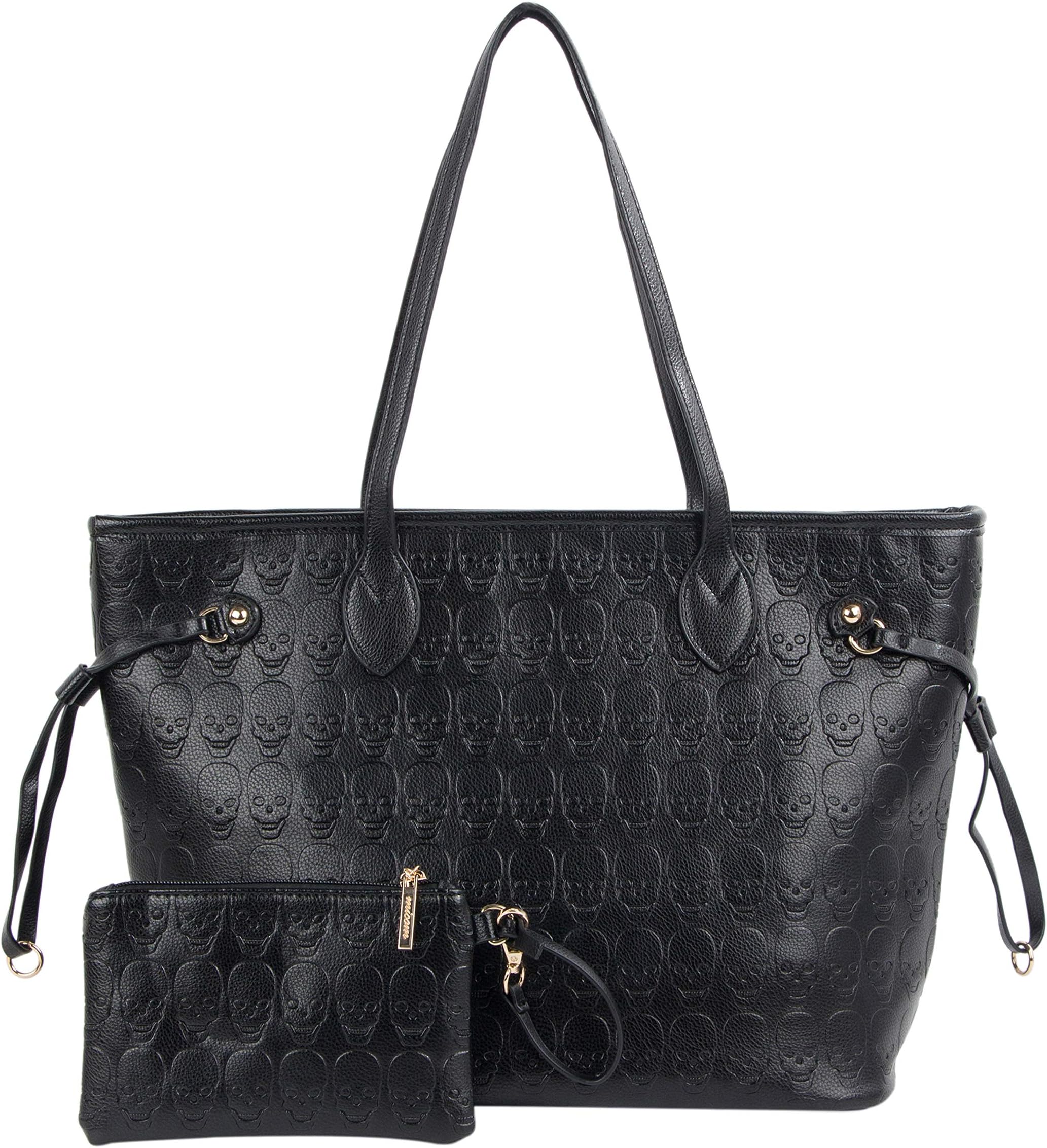 Women Devil Skull Purse Handbags Pu Leather Top-Handle Satchel Shopping Bag with Clutch Purse