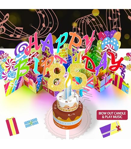 Gumry 80TH Musical Birthday PopUp Card, Blowable LED Light Candle