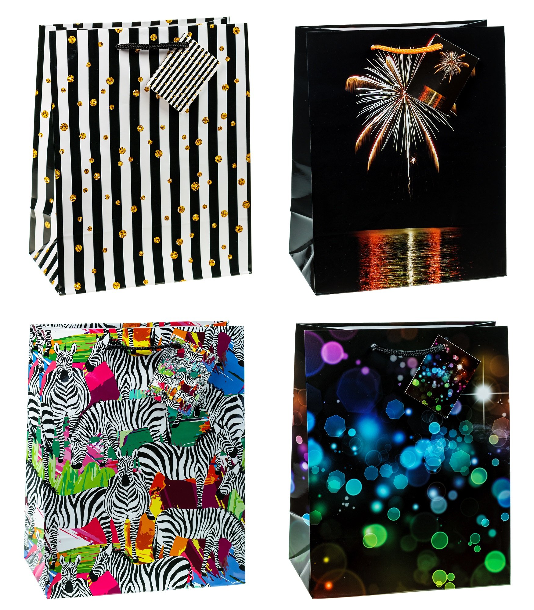 TSI 87014 gift bags Stripes and Dots, Pack of 12, size: medium (9 x 7 x 4 inch)