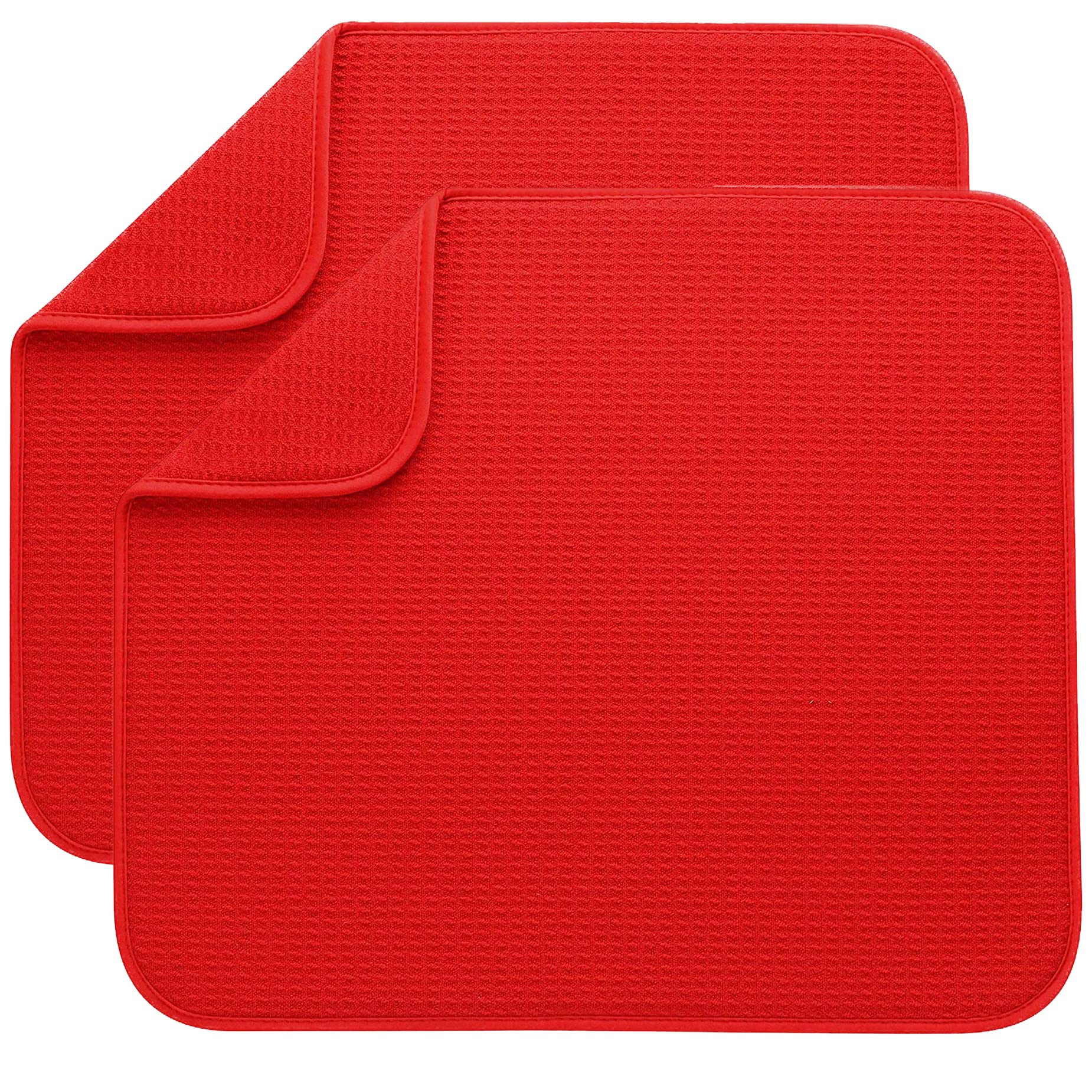 Microfibre Dish Drying mats for Kitchen Draining Board Mats Washing Up Drying Mat Super Absorbent Quick Drying 40cm x 46 cm 2 Pack Red
