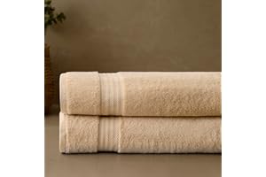 FABDREAMS 100% Organic Cotton Bath Sheet Set of 2 | Oversized Bath Towels | Ultra Soft Bath Sheet | Spa Hotel Premium Bath Towels | GOTS Certified | 700 GSM | Gray Bath Sheet Set- 36 x 70 in |Dune Tan