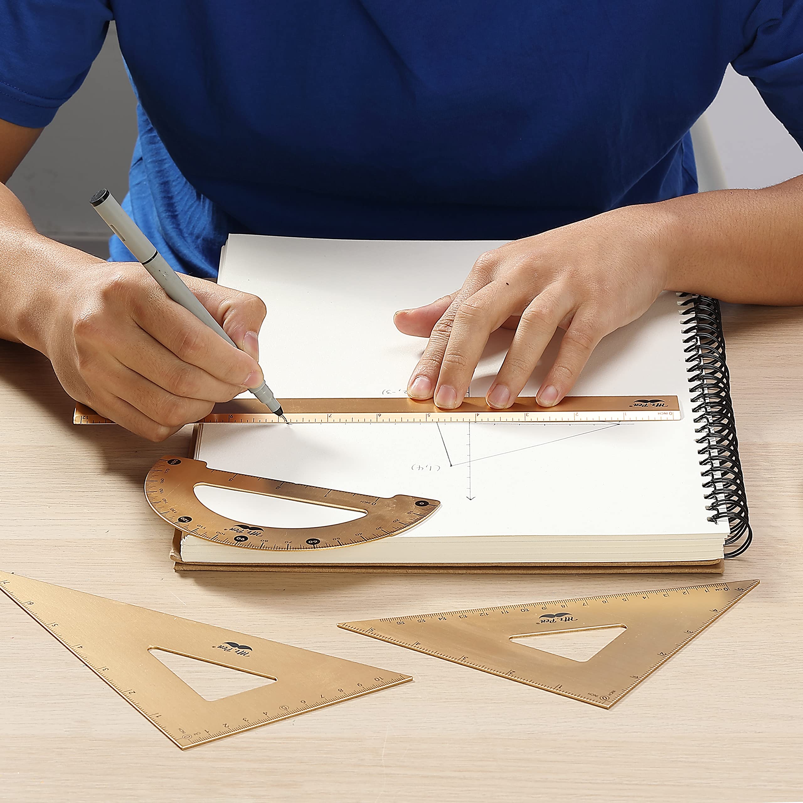 Mr. Pen- Geometry Set, Gold Color, 4 Pack, Metal Kit With Triangle Ruler, Protractor, Set Square, and Drafting Tools