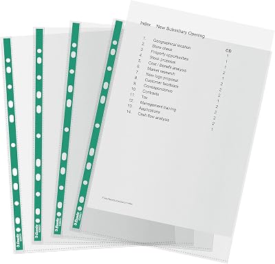 Esselte A4 Punched Pockets 200 x Poly Pockets 34 Micron Green Spine 200 Pack
