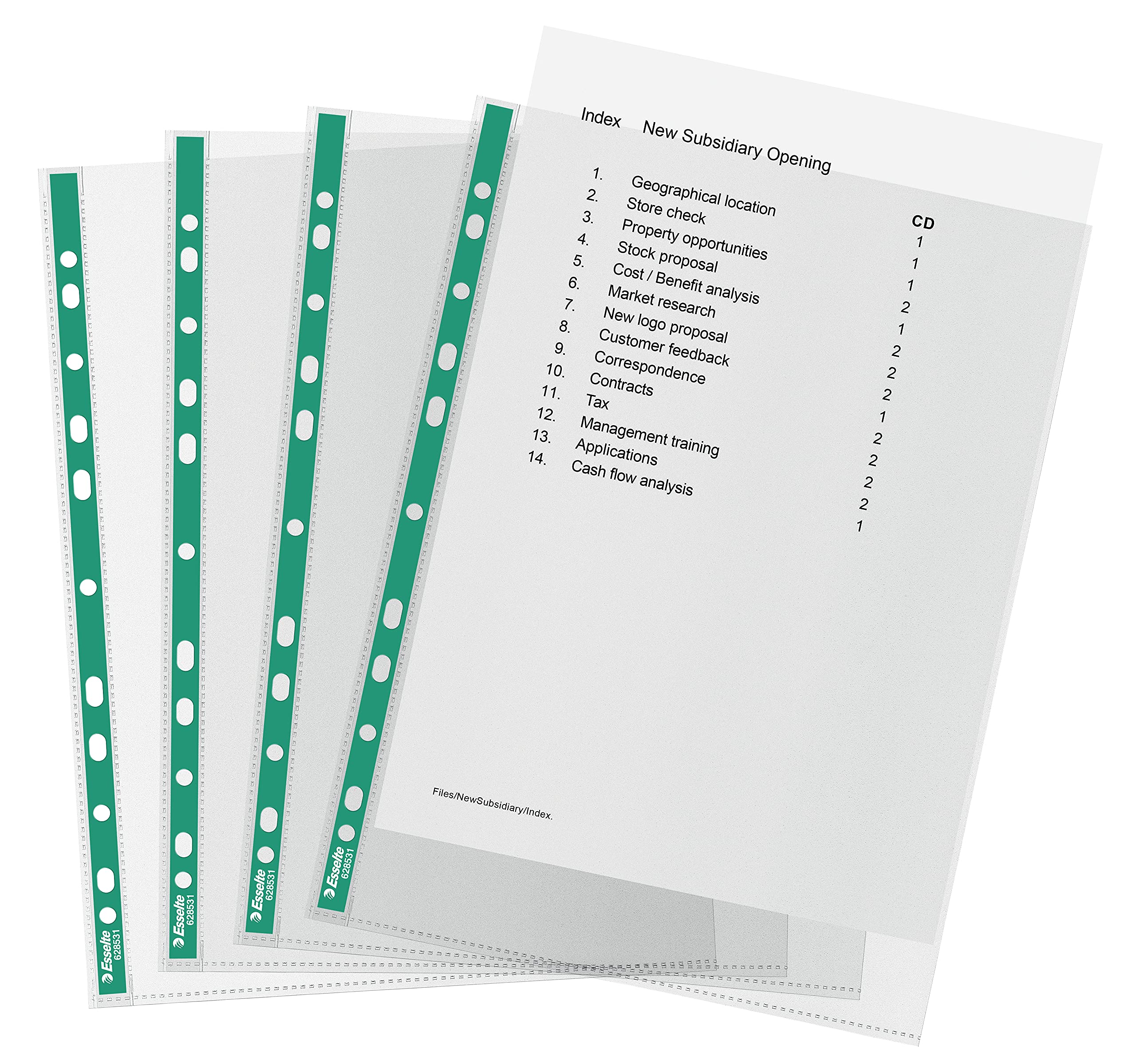 Esselte A4 Punched Pockets, 200 x Poly Pockets, 34 Micron Thickness, Embossed A4 Pockets With Punched Reinforced Green Spine, Ideal For Lever Arch Files & Ring Binders (Pack of 200), 628532
