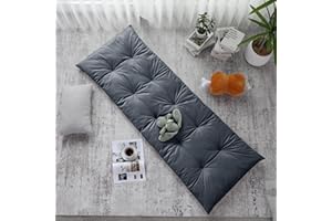 HOMBYS Floor Lounger Pillow Foldable and Tufted Design Long Floor Cushion for Yoga, Reading, Sleeping, Meditation, Elastic Band for Roll Up and Easy Storage, Machine Washable, Dark Grey, 74"x27"