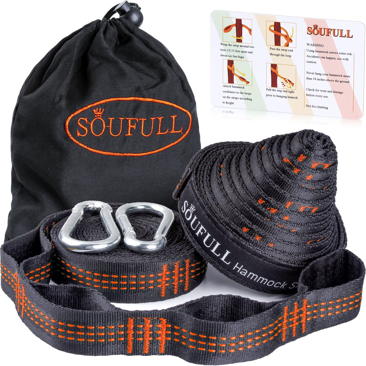 Soufull XL Hammock Straps Outdoor Tree Straps with 2 Carabiners,40