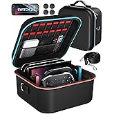 ivoler All-in-One Compact Carrying Case for Nintendo Switch 2(2025),Hard Shell with 2-Pack Screen Protector &2-Set of Thump Grips,Hold 14 Game Cartridges & Includes Strap,Black