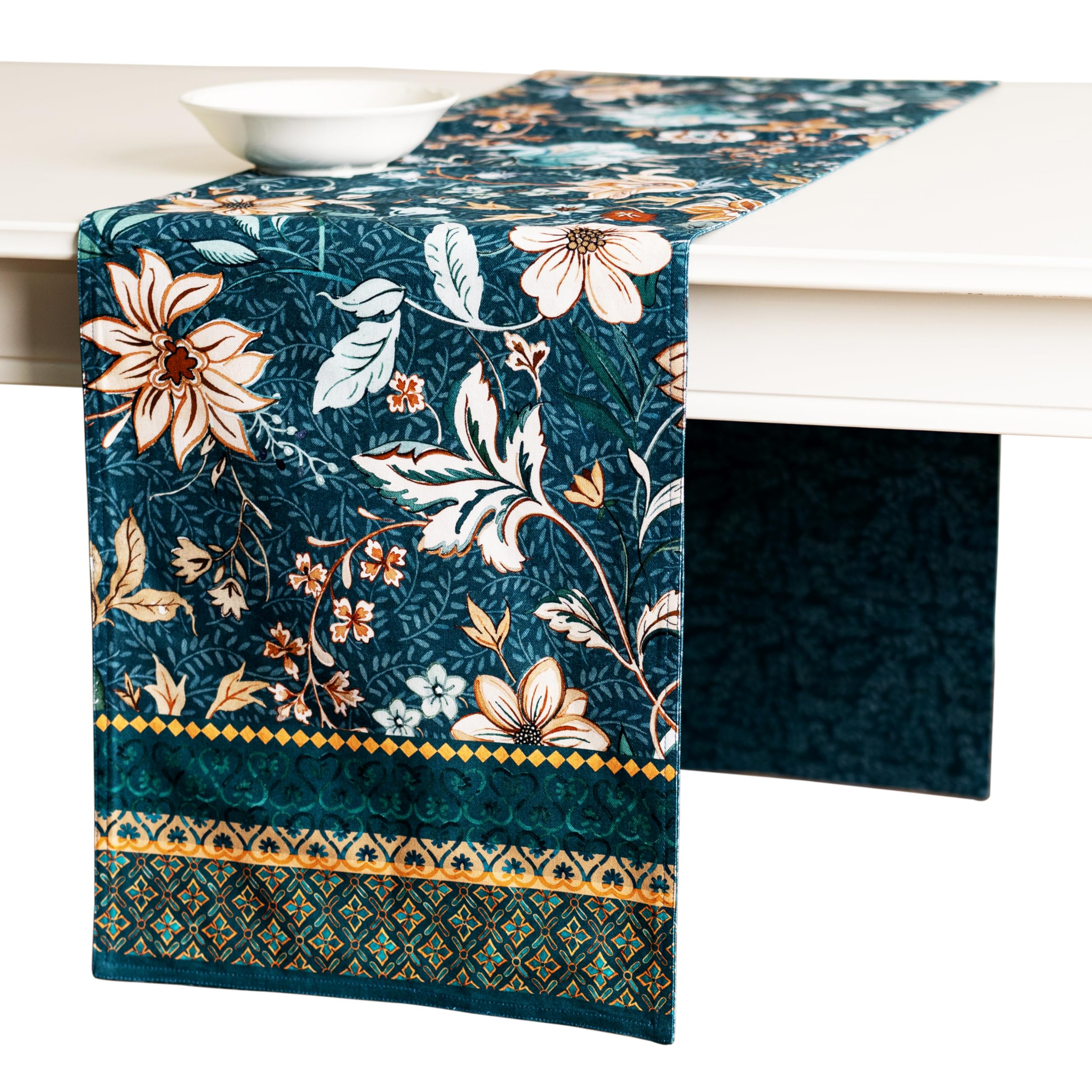 Maison d' Hermine Table Runner 100% Cotton Double Layer Table Runners 72 inches Long for Thanksgiving Christmas Decorations Home Kitchen Dining Party Wedding (Luxury Loft - Dark Teal, 14.5" x 72") Image