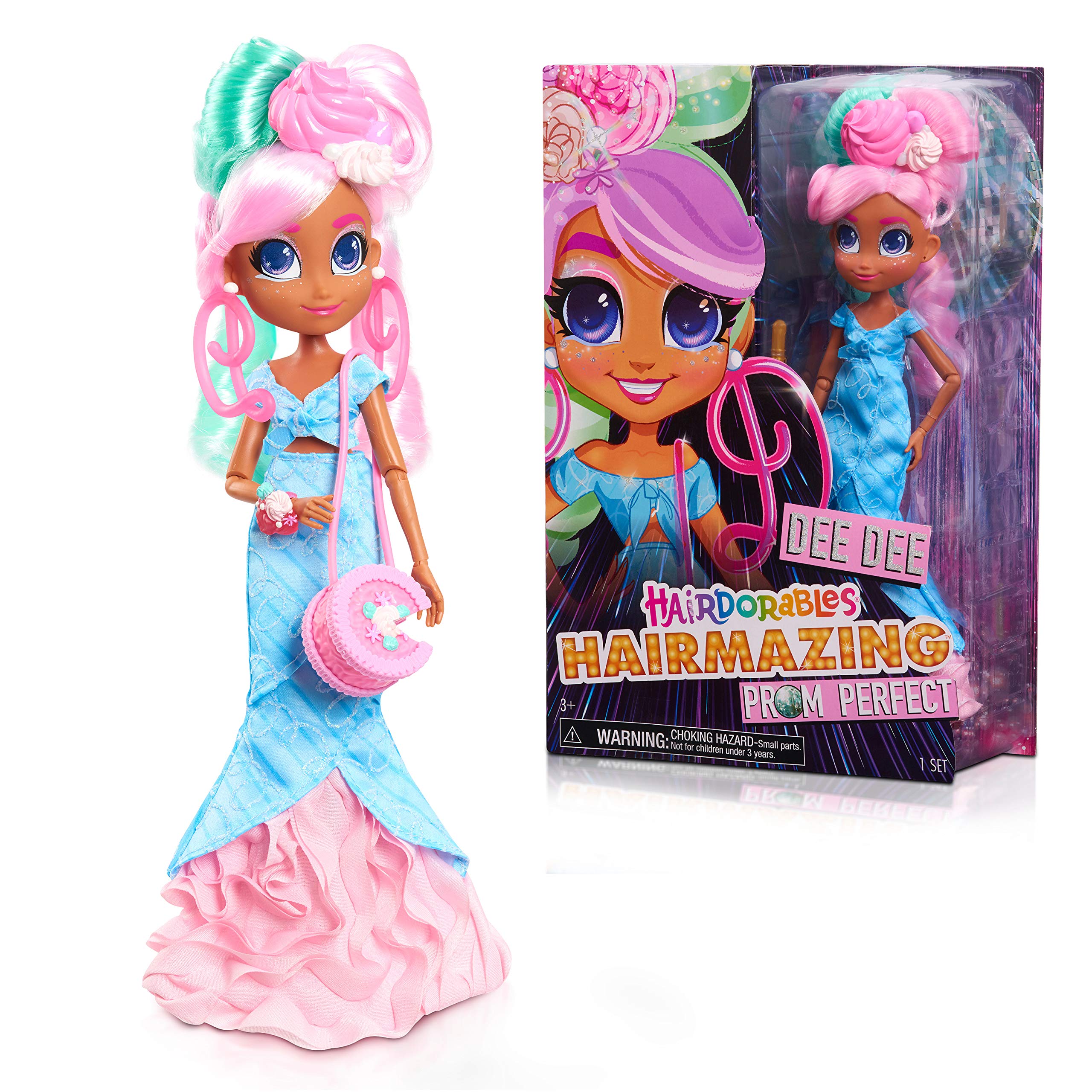 Hairdorables Hairmazing Prom Perfect Fashion Dolls, Dee Dee, Pink and Green Hair, by Just Play