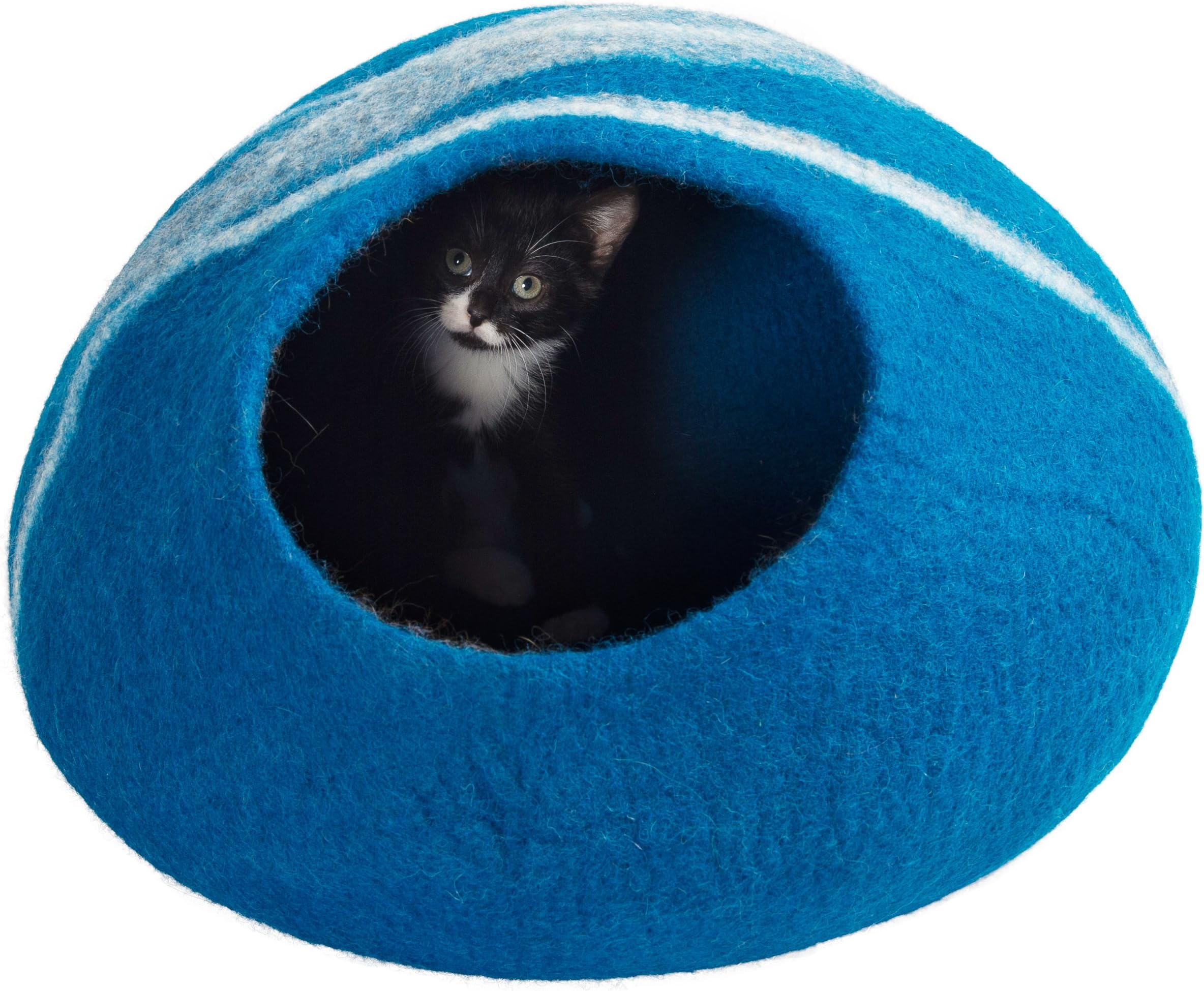 Twin Critters - Handcrafted Cat Cave Bed (Large) I Ecofriendly Cat Cave I Felted from 100% Natural Merino Wool I Handmade Pod for Cats and Kittens I Warm and cozy cat bed (Slate Grey) (Blue Jay)