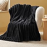 Bedsure Black Throw Blanket for Couch - 350GSM Super GentleSoft Cozy Blankets for Women, Cute Small Fleece Throws for Girls, 50x60 Inches, Wider Striped Design