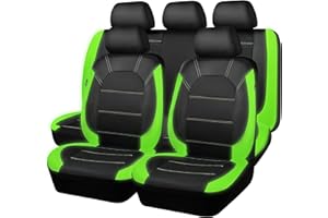 CAR PASS Luminous Green Leather seat Covers Universal Sport car seat Cover, 5mm Composite Sponge Inside, Airbag Compatible fits Most Cars, SUVs,Trucks,Vans (Full Set,Black with Green)
