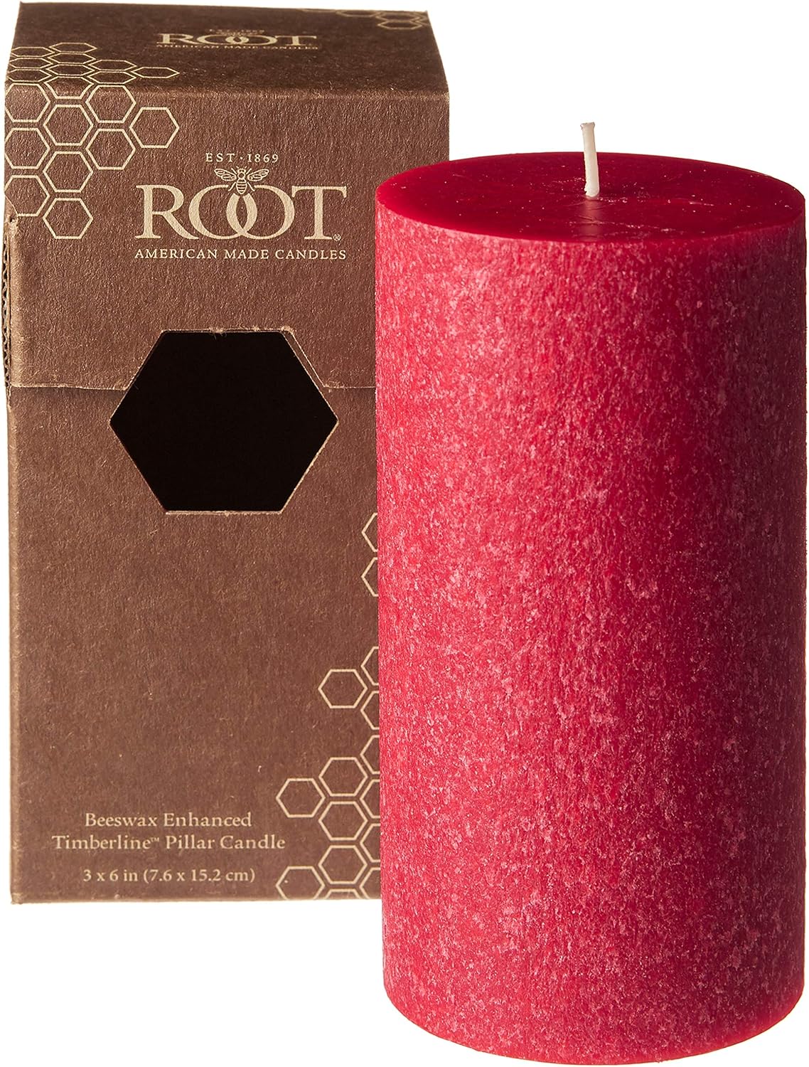 Root Candles Unscented Timberline Pillar Candle, 3 x 6Inches, Red