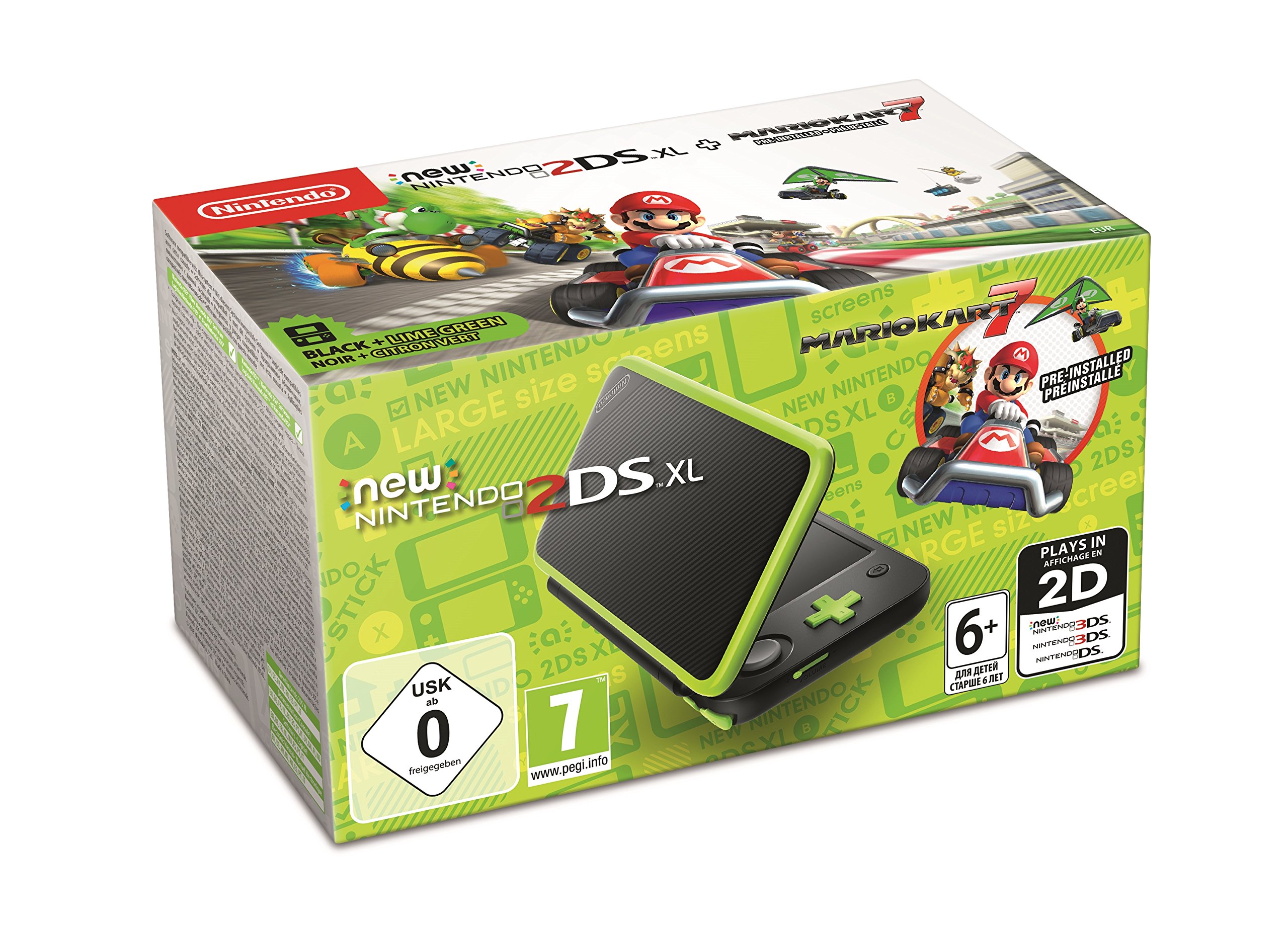 New-Nintendo-2DS-XL-Consola-Verde-Lima-Mario-Kart-7-Preinstalado