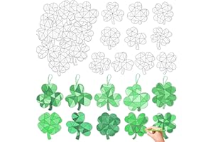 JAPBOR Shamrock Coloring Ornaments Craft - 83PCS St. Patrick Day Colour Cards Kits for Kid, Color Your Own Saint Patty's Day Hanging Decoration, DIY Paint Clover Paper Bulk School Activity Party Favor
