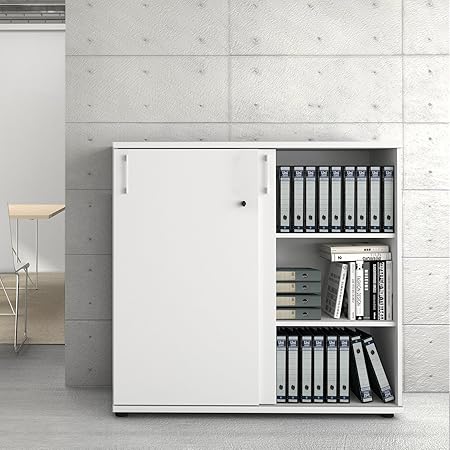 UNI Aktenschrank 1,2M abschließbar 3OH Weiß Büroschrank Schiebetürenschrank