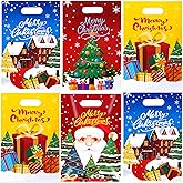 FUULOXE 60 Pcs Christmas Gift Bags with Handles Merry Christmas Treat Bag for Holiday Goody Snack Gift Bags Bulk Party Decoration Supplies Favors