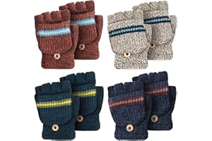 Yahenda 4 Pairs Kids Mittens Fingerless Gloves Winter Knitted Convertible Mittens for Toddler Boy Girl Aged 5-10