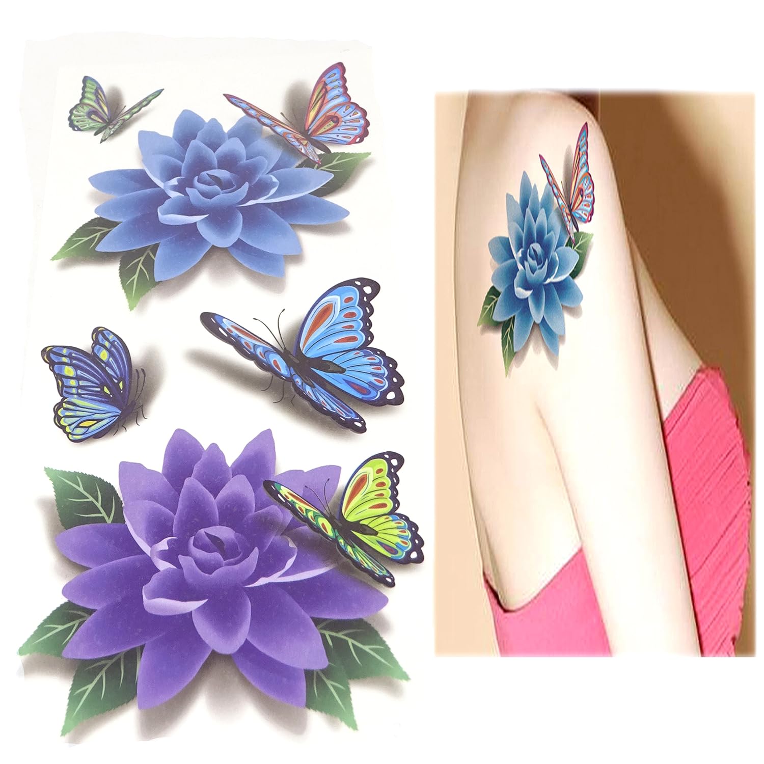 Temporary Tattoos yueton 8 Sheets 3D Colorful Flower Butterfly Body Art Temporary Sticker Lotus Cherry Blossoms Flash Tattoo Designs For Women and Girls