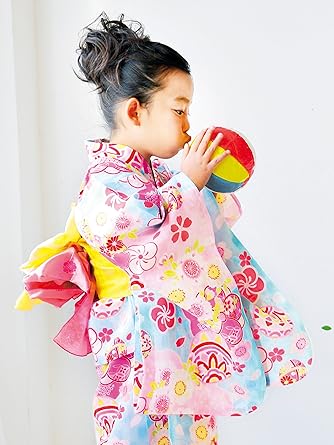 Amazon 式部浪漫 子供 浴衣 女の子 120ｃｍ ブルー 鞠 Sry12