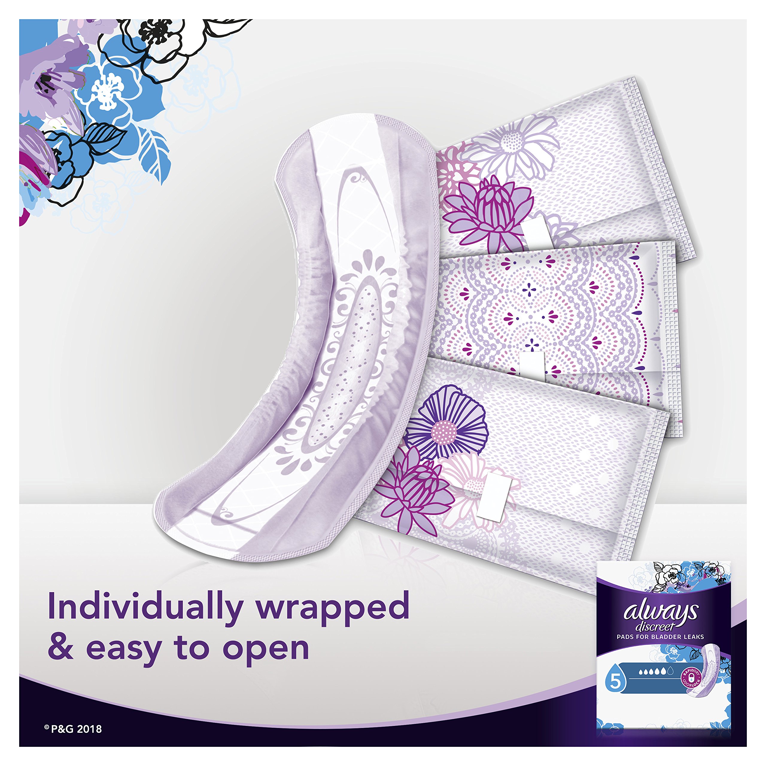 Always Discreet Incontinence Pads for Women, Heavy Absorbency, 64 Count