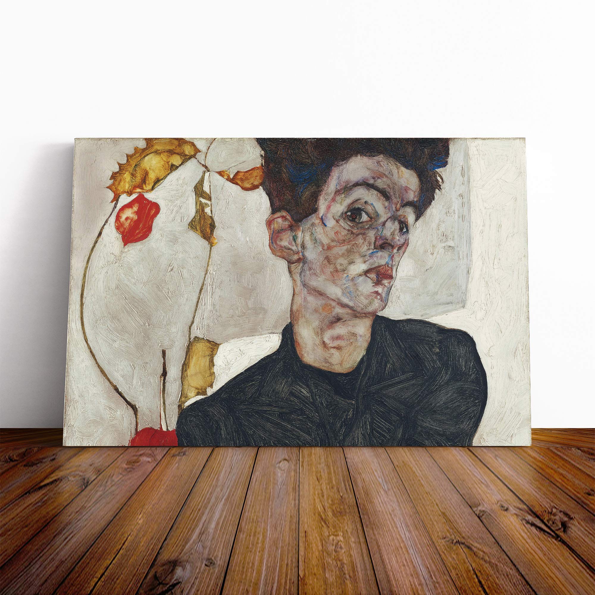 Egon Schiele Self Portrait (6) Canvas Print | Gallery Wrapped 30mm Frame Wall Art | 20x14 inches | Ready to Hang | Modern People Picture | Living Room Bedroom Lounge Office