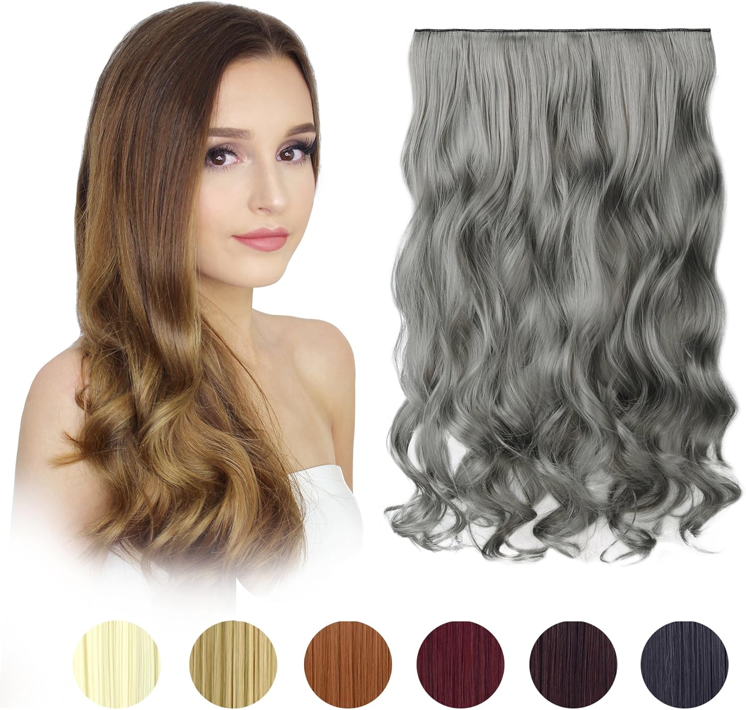 FESHFEN 20" One Piece 3/4 Full Head Clip in Hair Extensions Long Curly