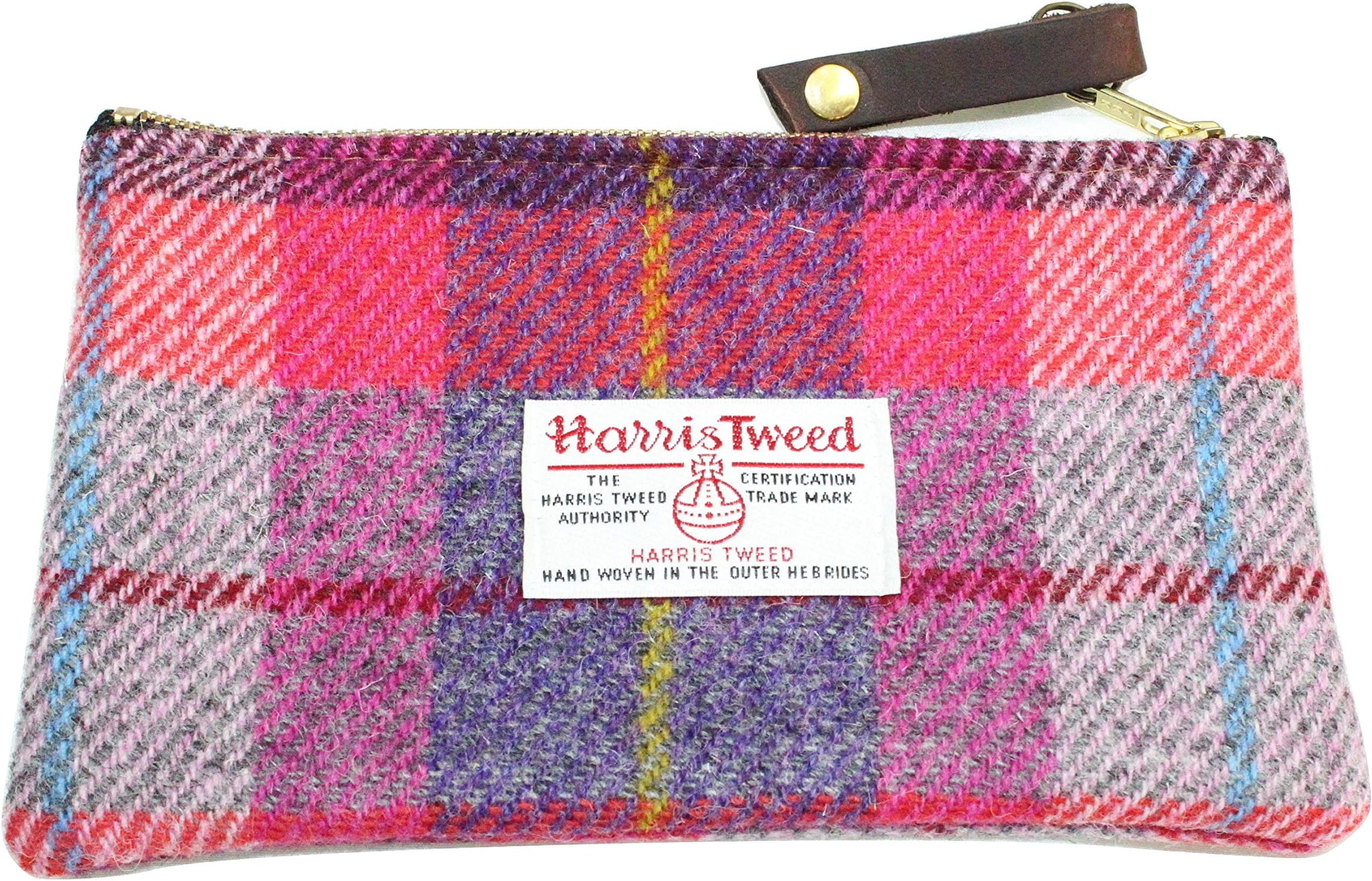 Harris Tweed Purse Cosmetic Make up Bag in Bubble Gum Plaid - Free UK DELIVERY