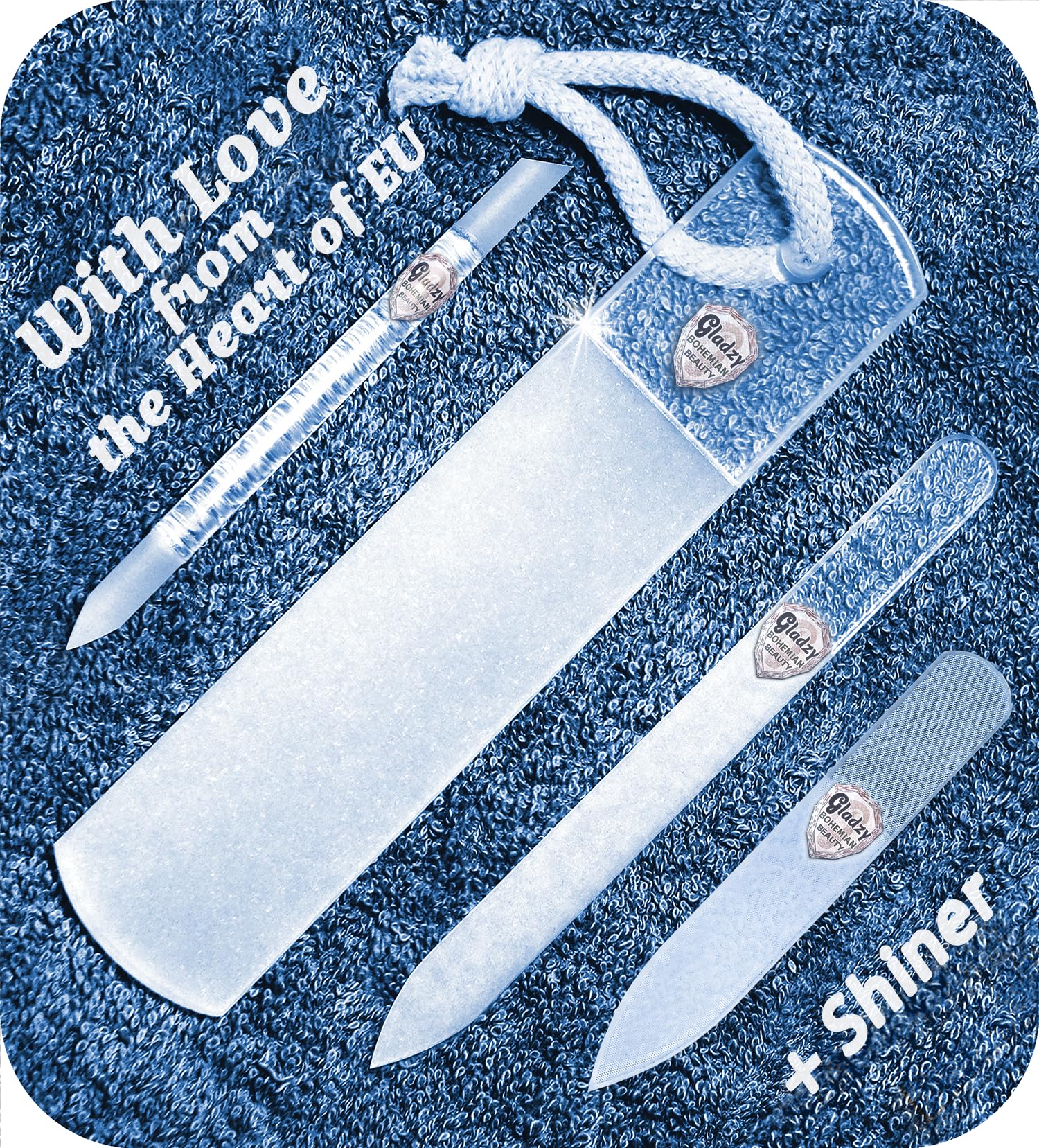 Photo 1 of GLADZY Czech Glass Nail File Set - Multifunctional Nail Shiner Buffer, Callus Remover Foot Rasp, Glass Cuticle Pusher Manicure Stick, Etched Surface, Professional Nail Care Tool, Made in EU