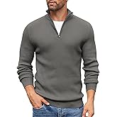 COOFANDY Men's Quarter Zip Sweaters Slim Fit Mock Neck Pullover Sweaters Lightweight Knitted Polo Sweater