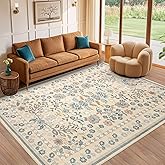 UERMEI 6x9 Area Rug Living Room Rugs - Washable Boho Vintage Floral Large Soft Non Slip Thin Rug Low Pile Carpet for Bedroom Dining Room Kids Playroom Office Decor Indoor- Multi Color